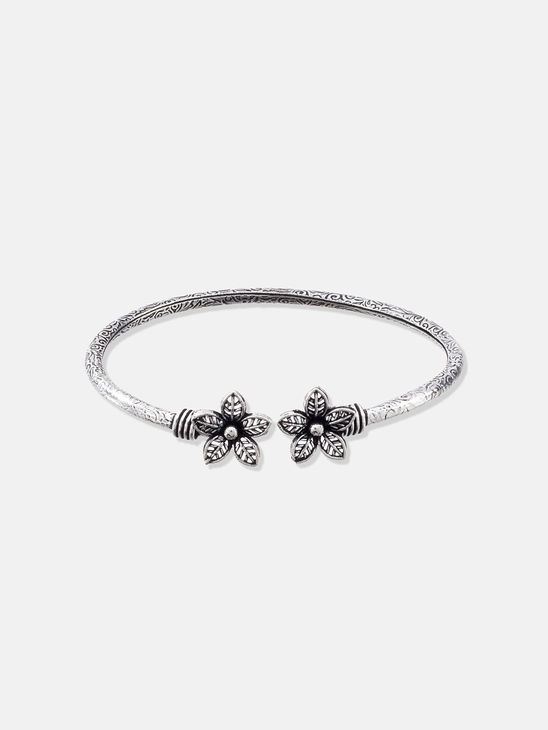 ATIBELLE Set of 2 German Silver-Plated Floral Shaped Cuff Bracelets