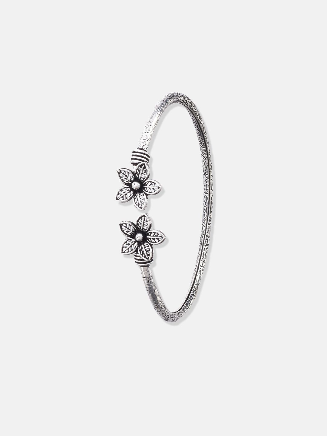 ATIBELLE Set of 2 German Silver-Plated Floral Shaped Cuff Bracelets