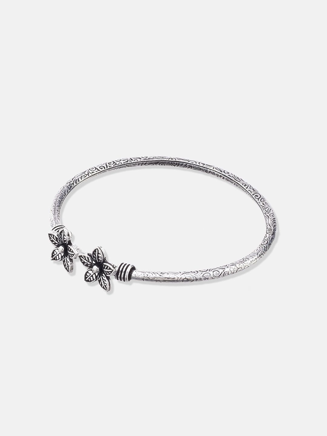 ATIBELLE Set of 2 German Silver-Plated Floral Shaped Cuff Bracelets
