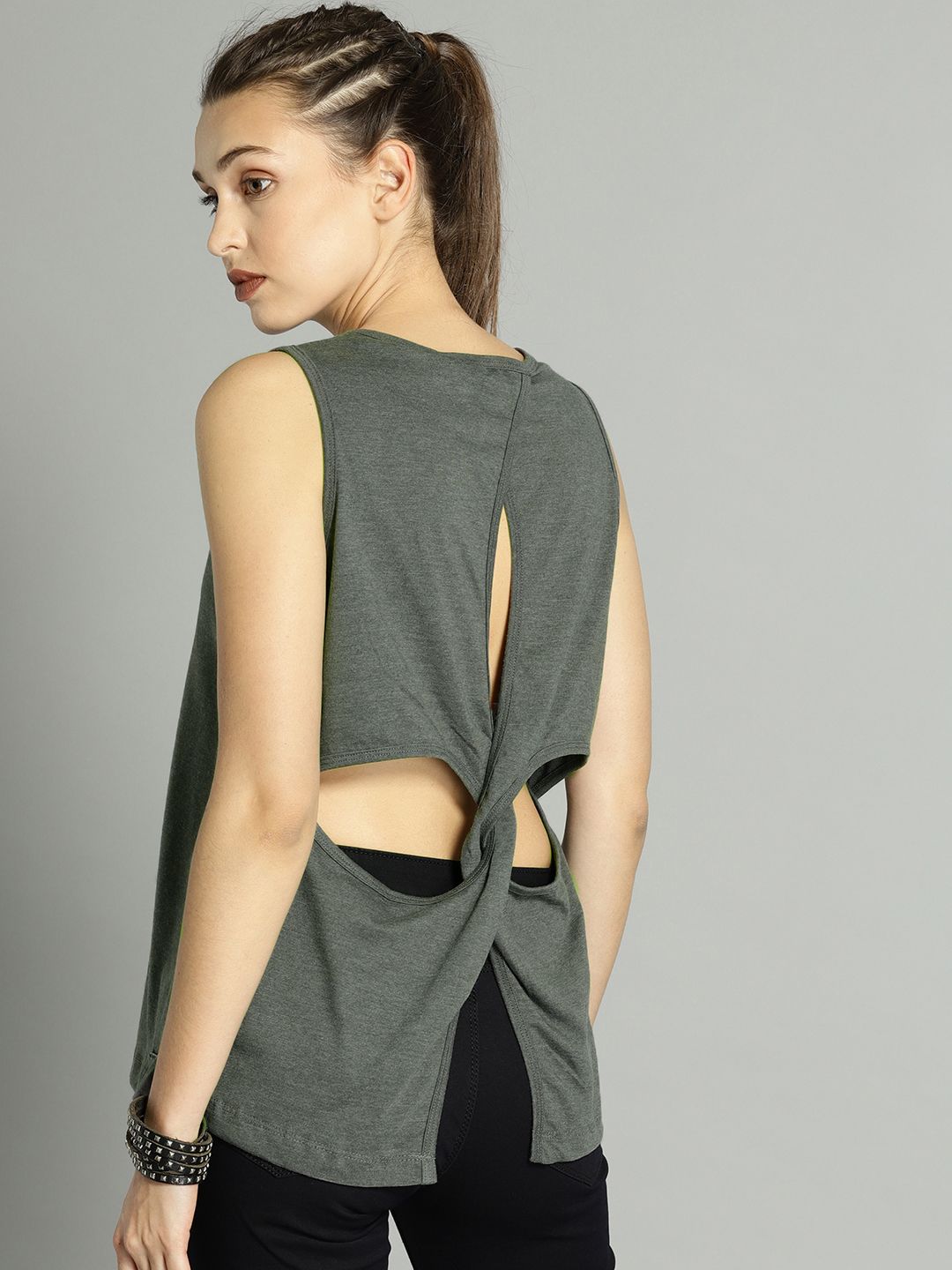 Roadster Women Grey Solid Styled Back Top