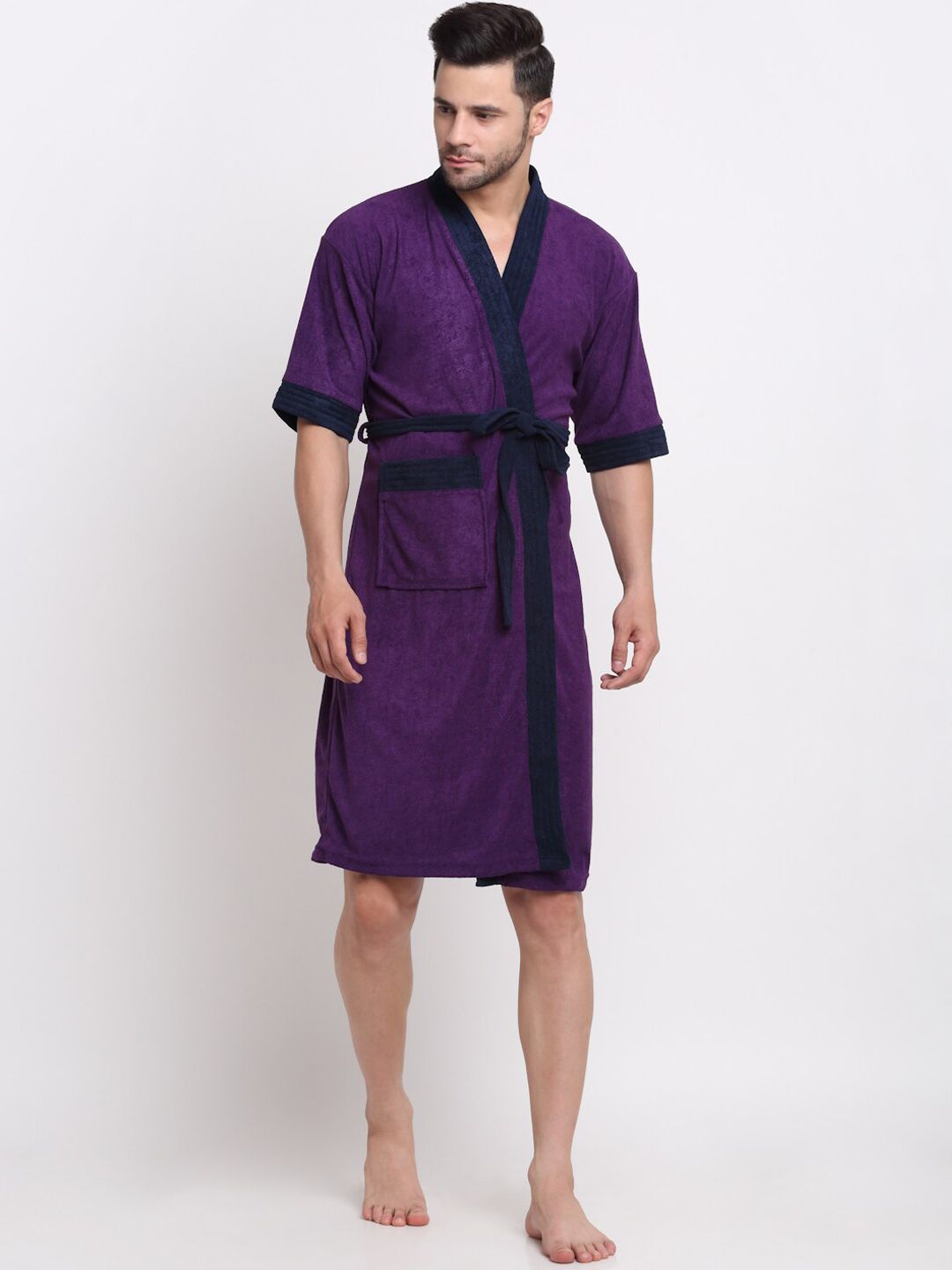 Creeva Everyday Collection Shawl Collar Terry Bath Robe With Front Pocket-picture-35