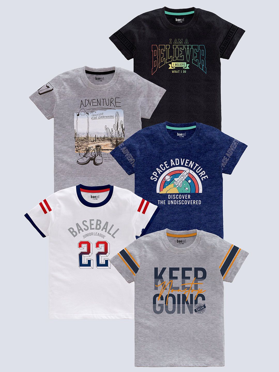 BAESD Boys Pack Of 5 Printed Pure Cotton T-shirts-picture-14