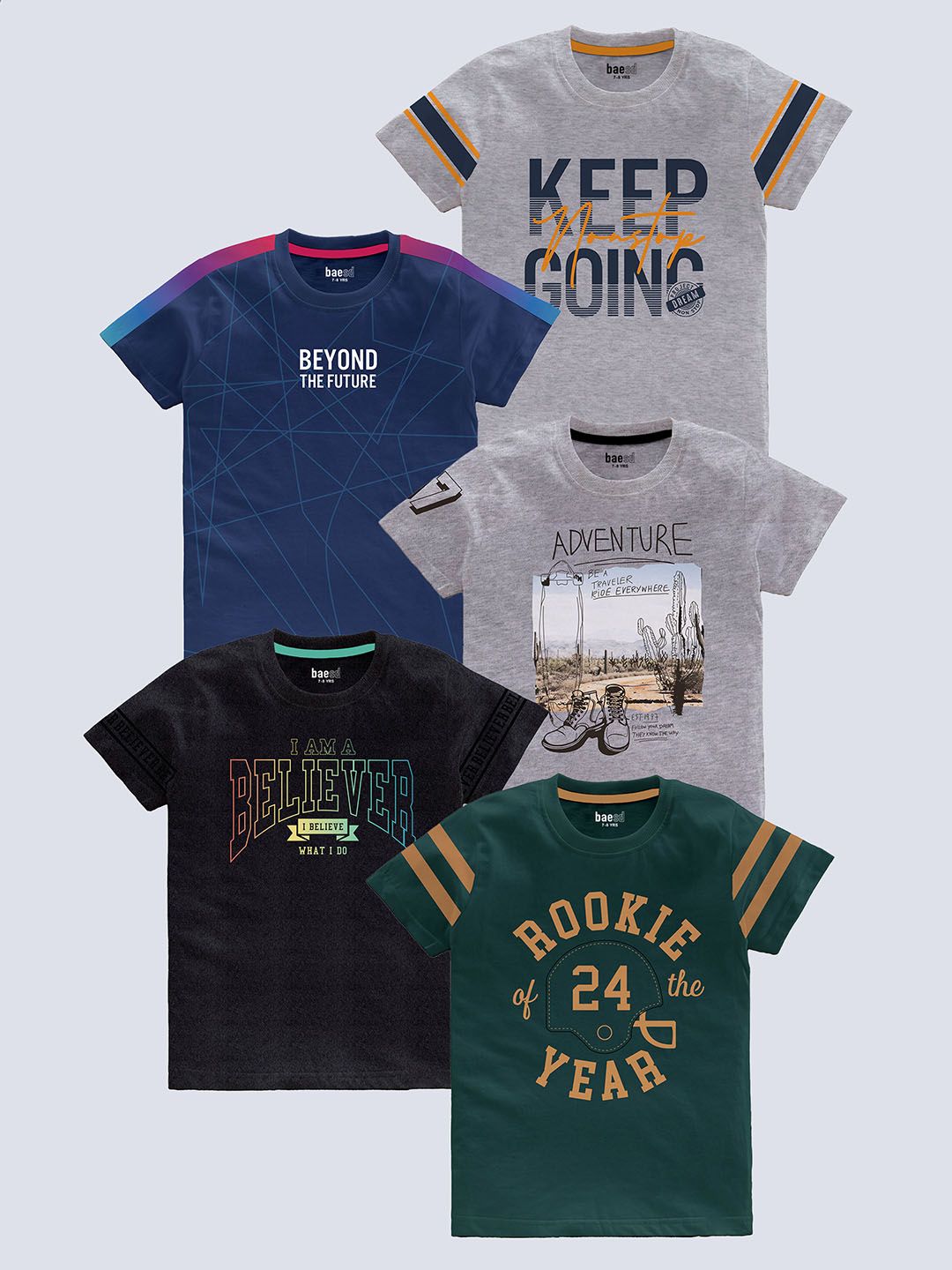 BAESD Boys Boys Pack Of 5 Printed Pure Cotton T-shirt-picture-29