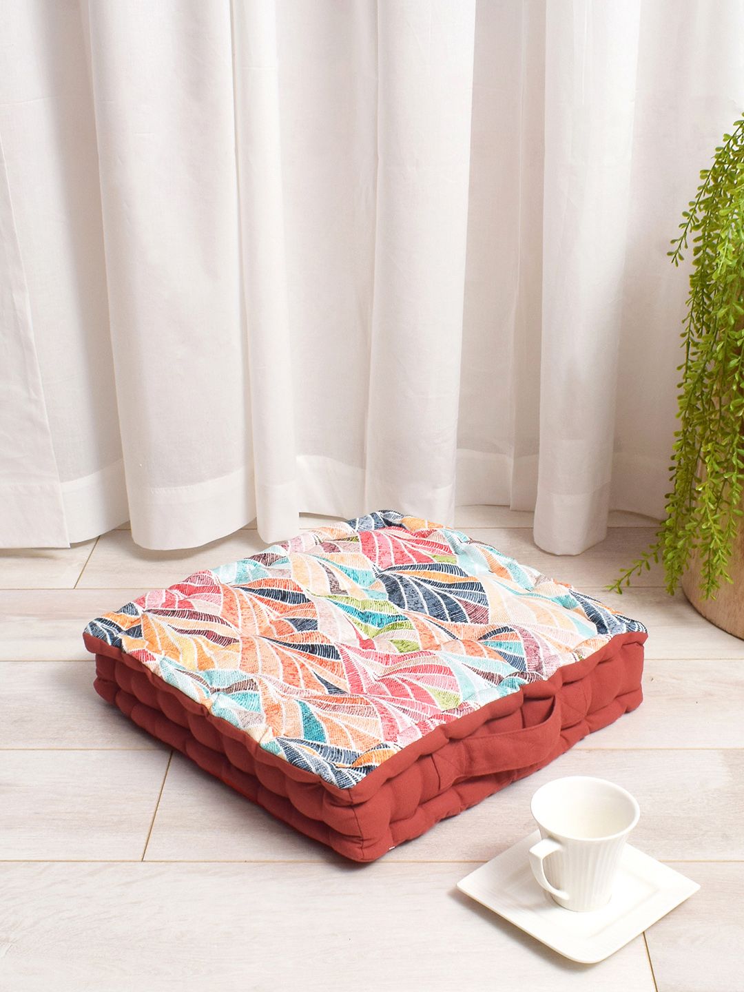 BLANC9 Rust Red & White Printed Floor Cushion-image-48