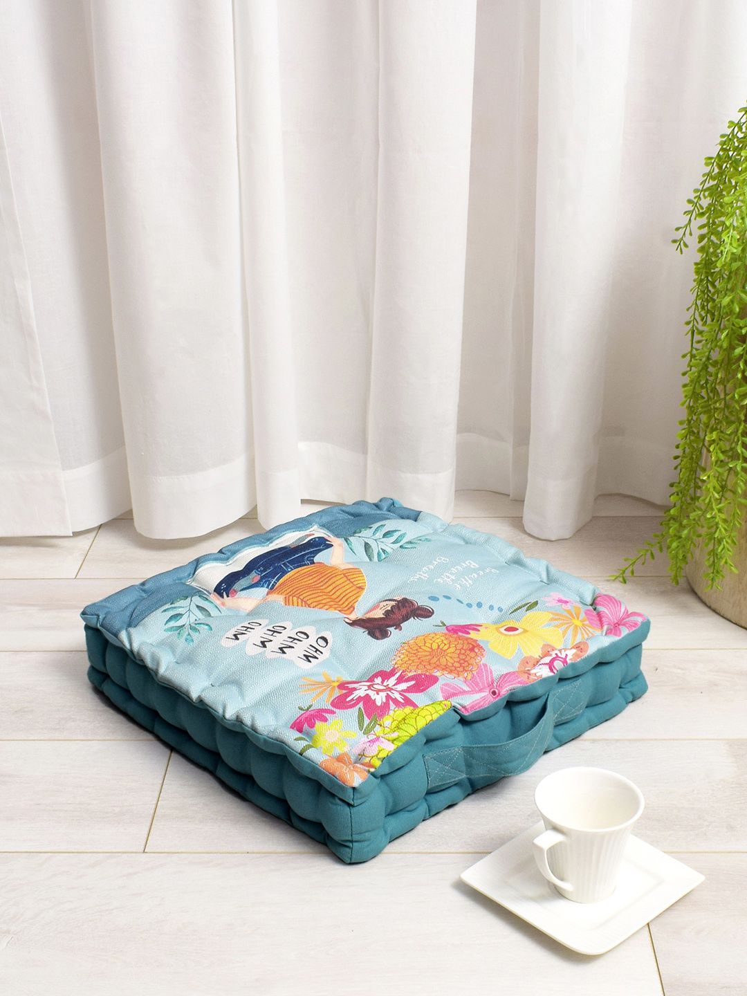 BLANC9 Orange & Blue Ethnic Motifs Printed Floor Cushion-image-49