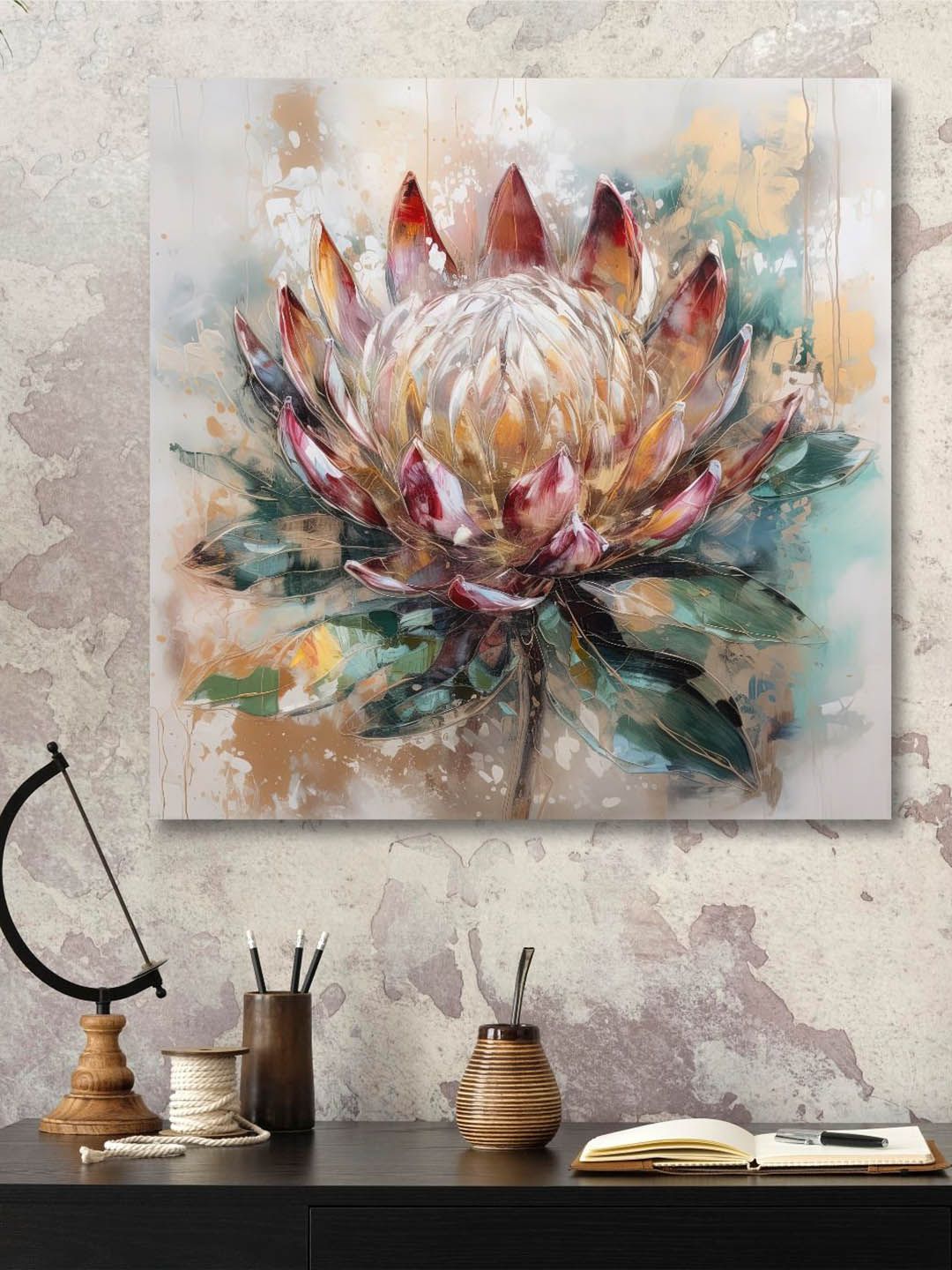 SAF Maroon & Green Floral Printed Framed Wall Art-picture-19