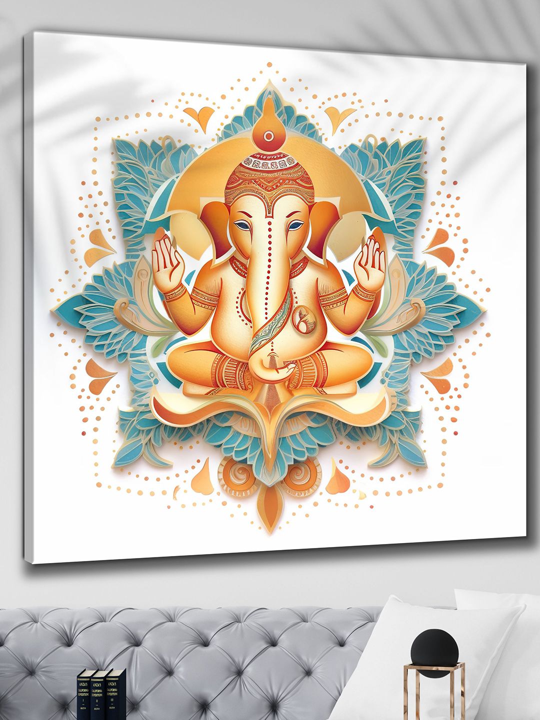SAF Beige & Blue Wooden Framed Lord Ganesha Canvas Painting Wall Art-picture-24