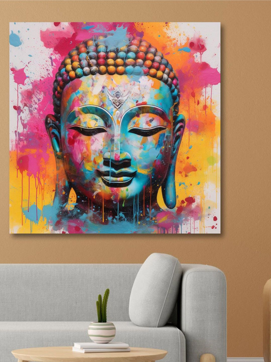 SAF Blue & Pink Wooden Framed Lord Buddha Canvas Painting Wall Art-picture-31