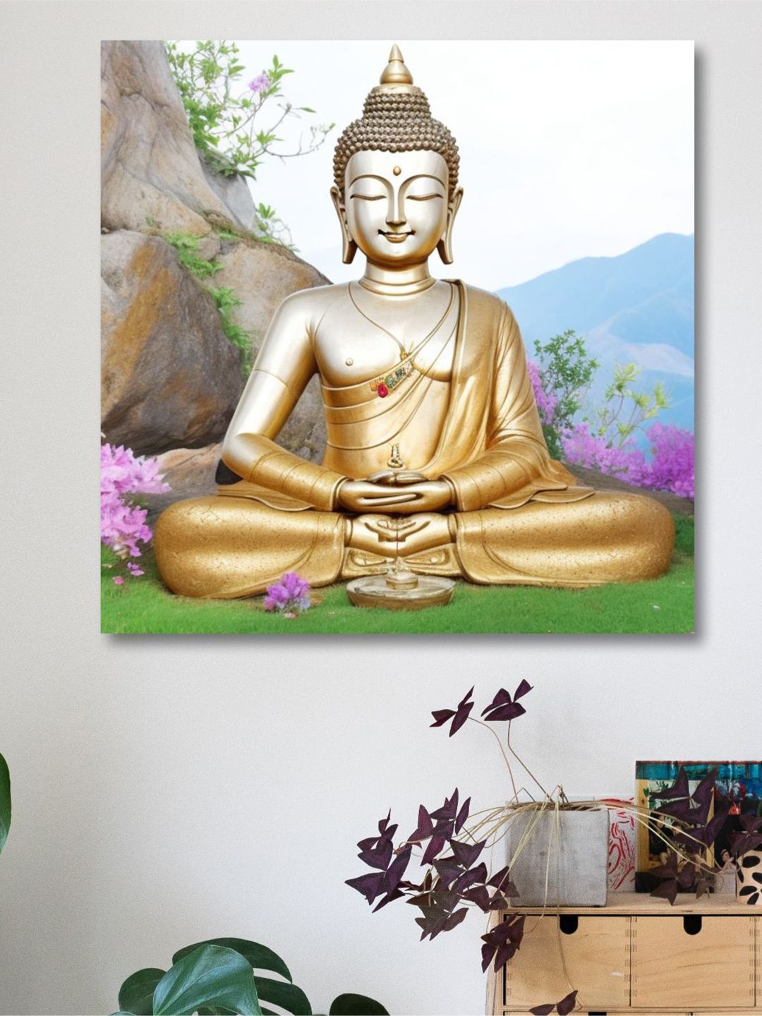 SAF Gold Toned & Silver Toned Wooden Framed Lord Buddha Canvas Painting Wall Art-picture-13
