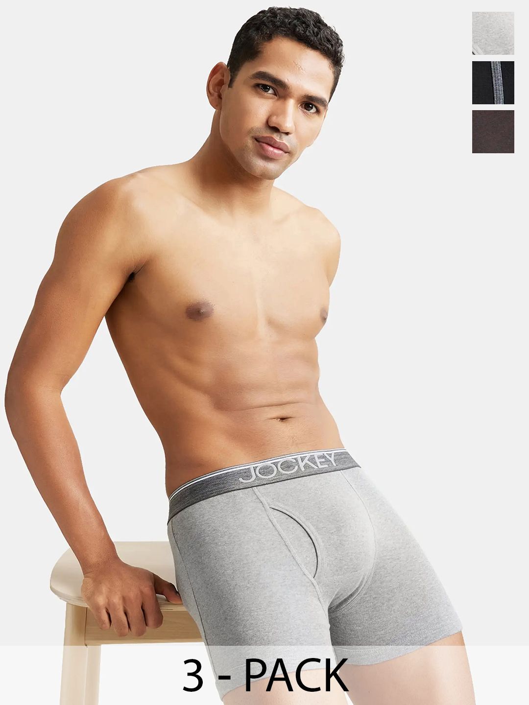 Jockey Pack Of 3 Ribbed Super Combed Cotton Trunks 8009-0305-BGMBN-picture-44