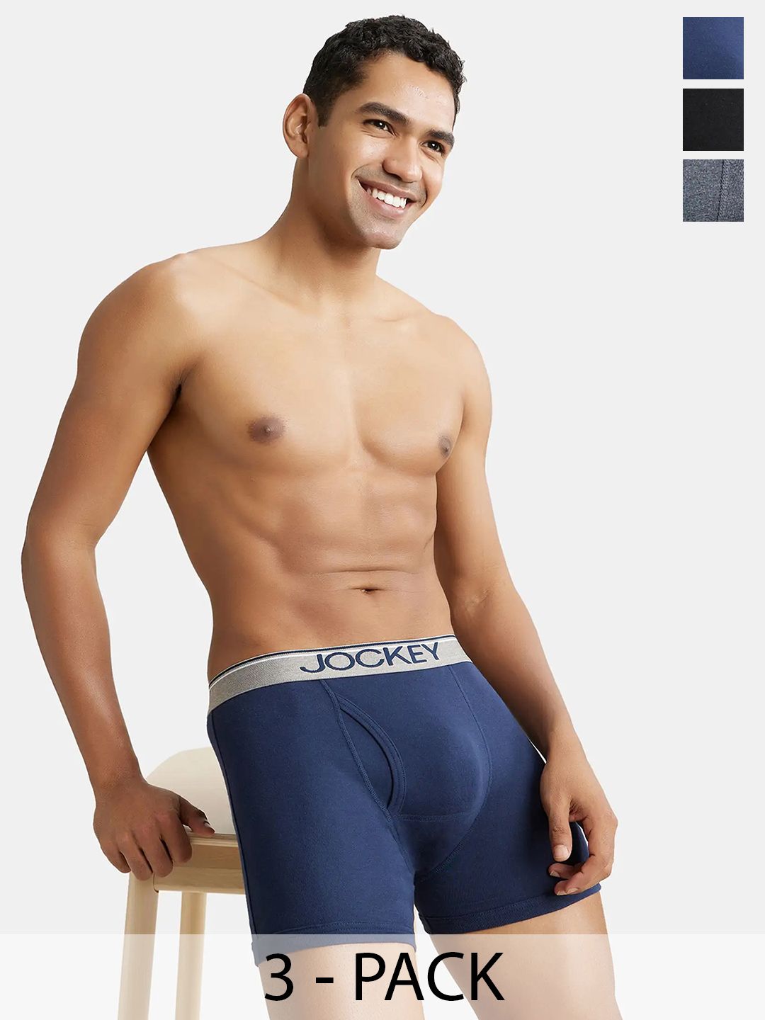 Jockey Pack Of 3 Ribbed Super Combed Cotton Trunks 8009-0305-BNVCM-picture-47