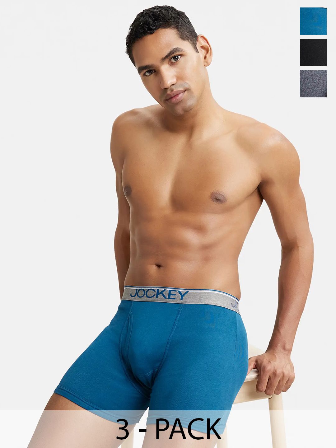 Jockey Pack Of 3 Ribbed Super Combed Cotton Trunks 8009-0305-BSTDS-picture-21