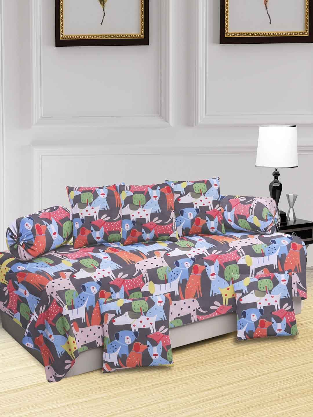 KLOTTHE Kids Red & Blue 8 Pieces Printed Diwan Set-image-21