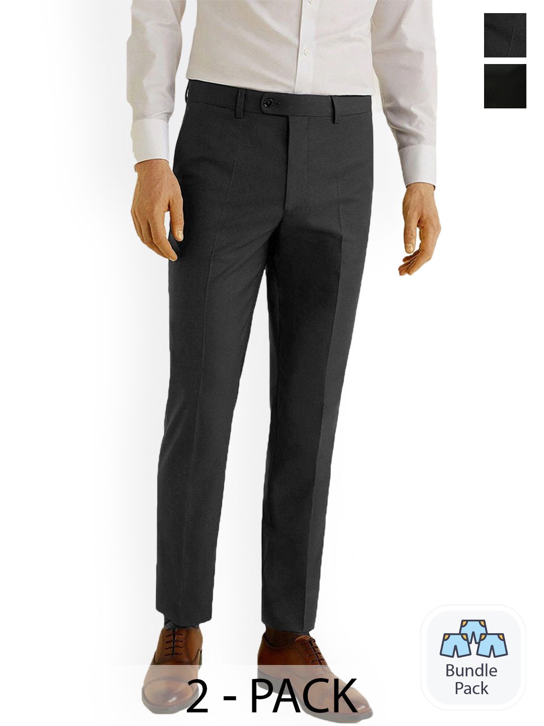 FUBAR Men Pack Of 2 Relaxed Regular Fit Mid-Rise Easy Wash Cotton Formal Trousers-picture-14