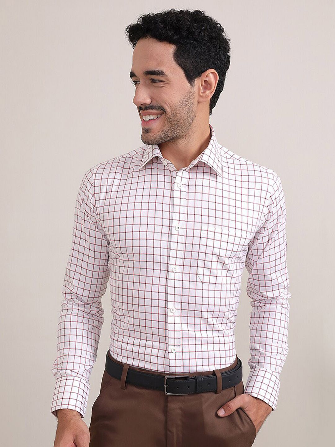 LOUIS STITCH Comfort Grid Tattersall Checks Cotton Formal Shirt-image-42