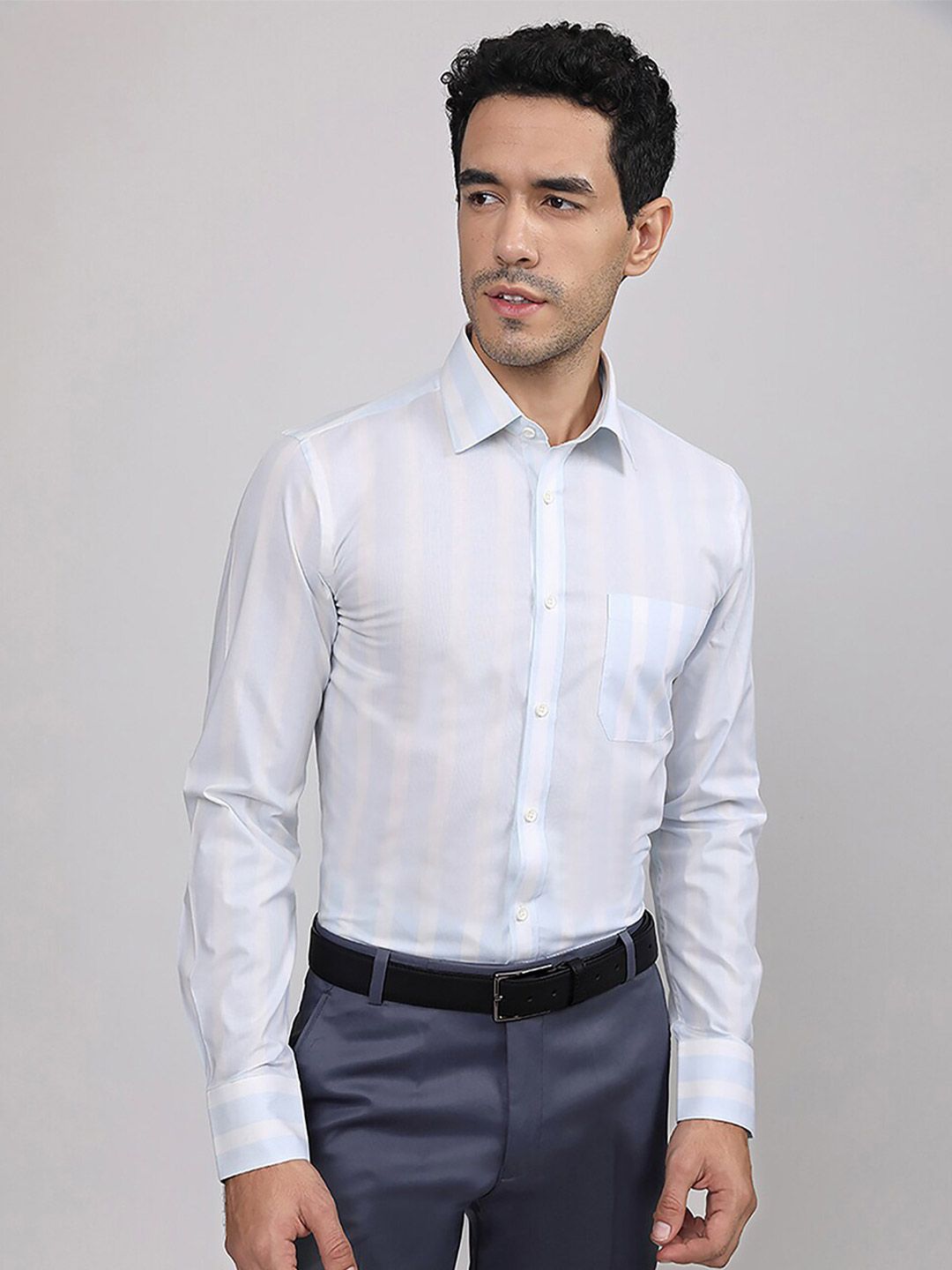 LOUIS STITCH Comfort Opaque Striped Formal Shirt-image-44