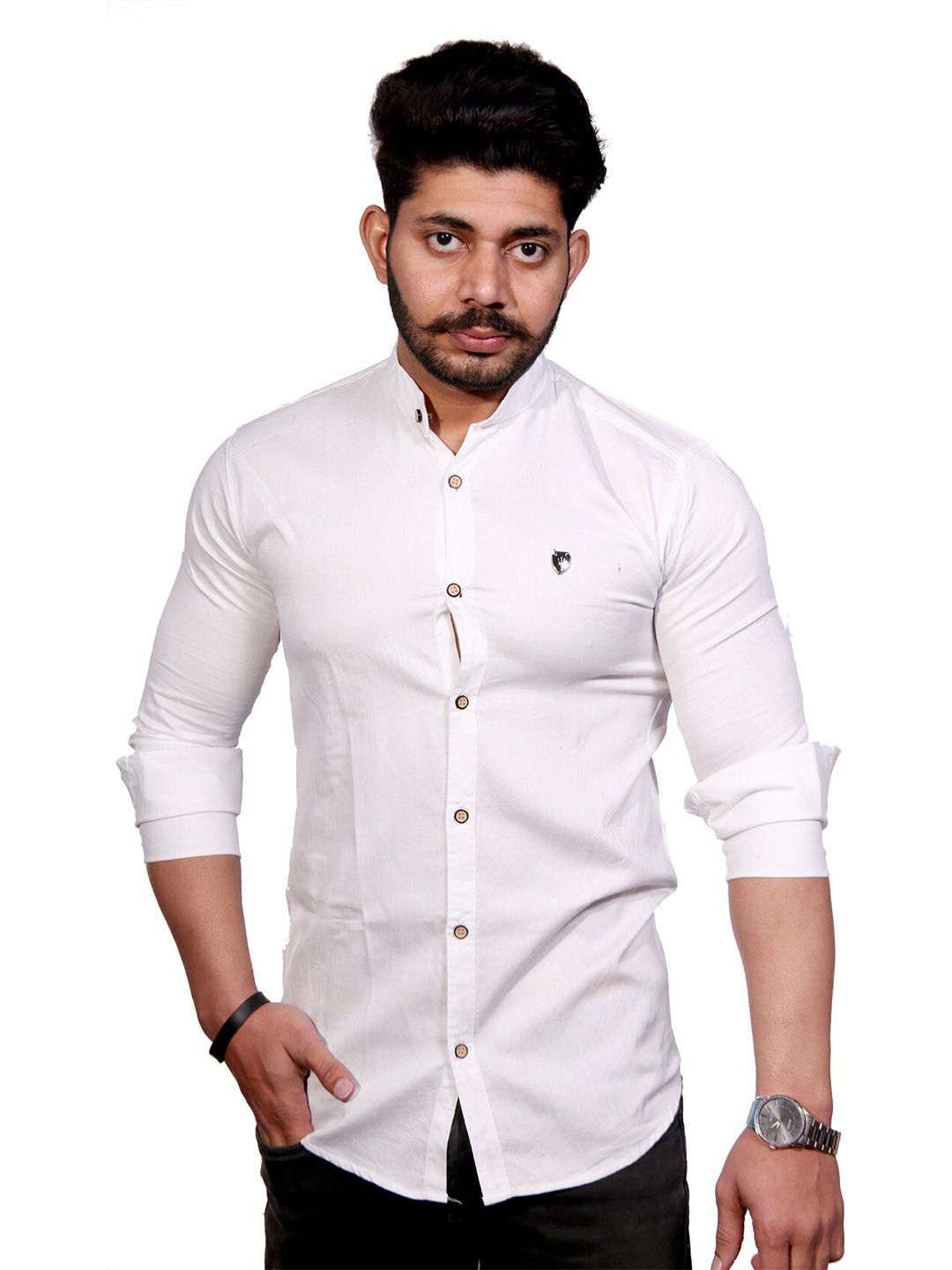 FUBAR Slim Fit Band Collar Formal Shirt-image-21