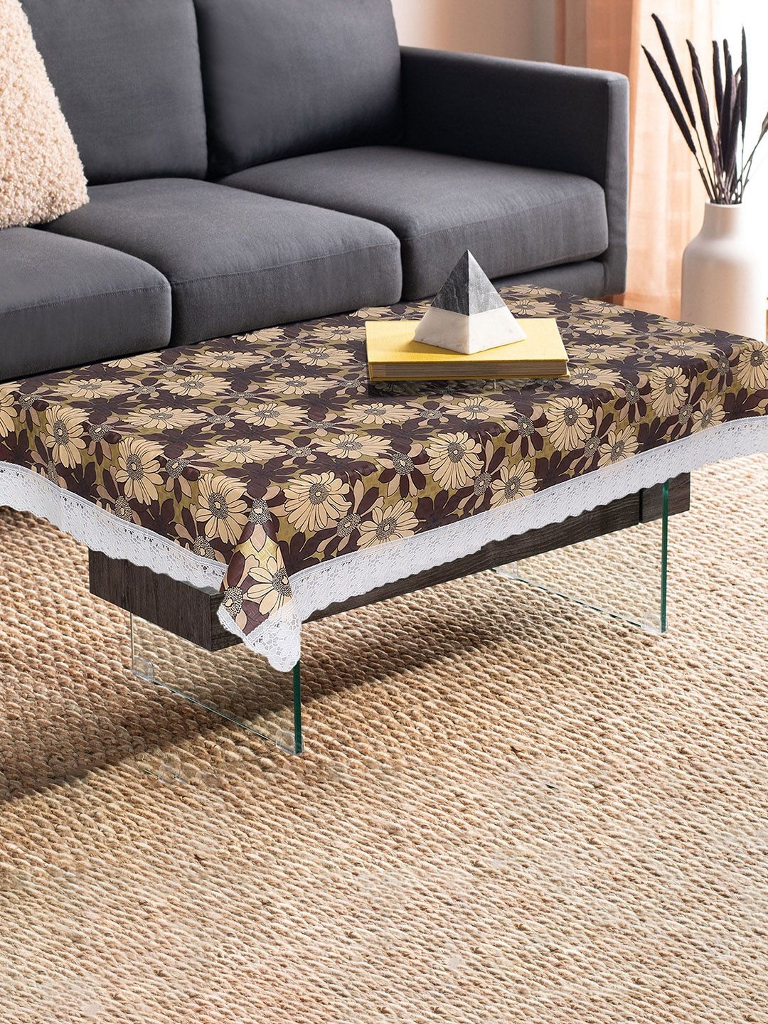 Dakshya Industries Brown & White Flower Printed Table Cover-image-12