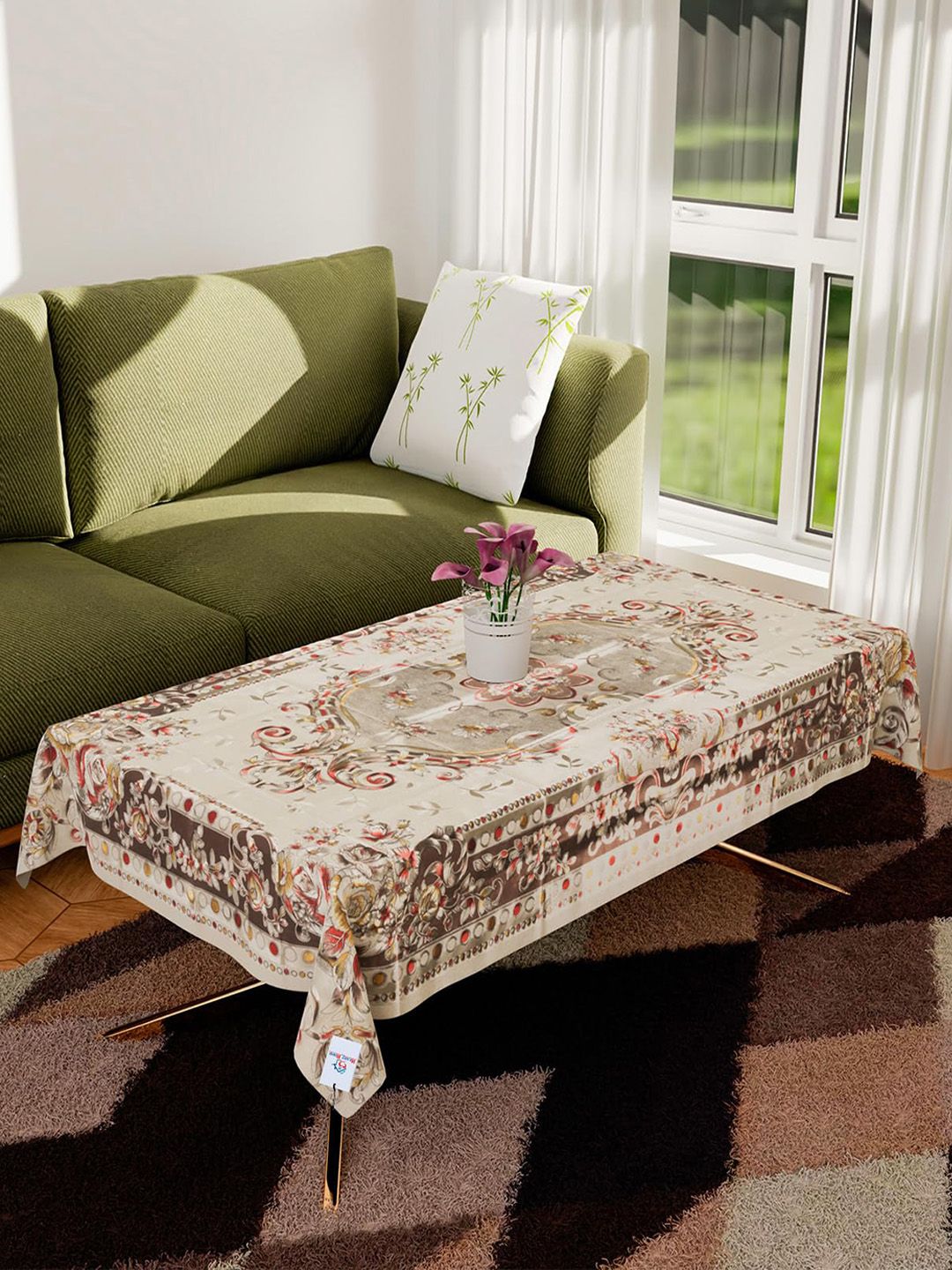 Dakshya Industries Beige Floral Printed 4-Seater Rectangle Table Cover-picture-18