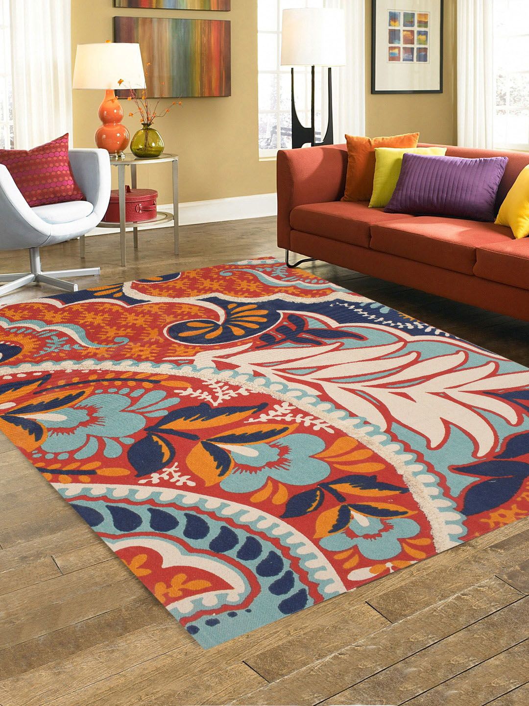 BLANC9 Red & Cream Celina Printed Cotton Carpet-picture-34