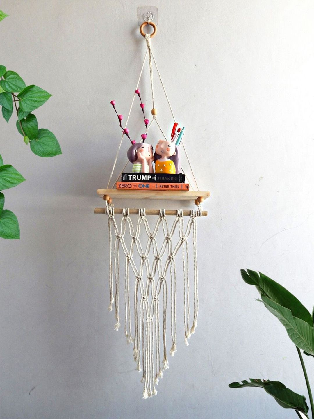 ecofynd Off White Wooden Macrame Wall Hanging Shelf-picture-17