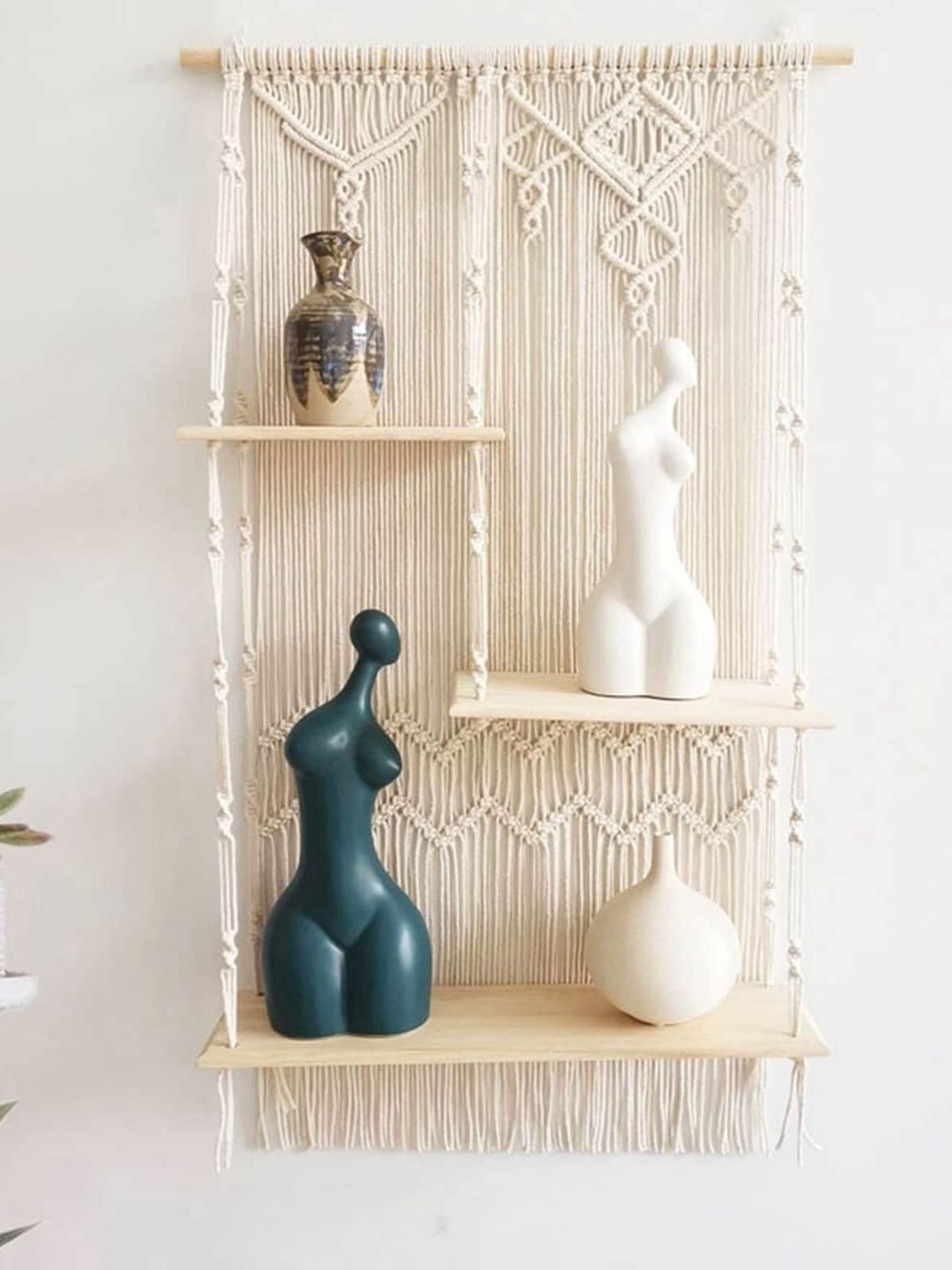 ecofynd Off White Wooden Cotton Macrame Wall Hanging Shelf-picture-19