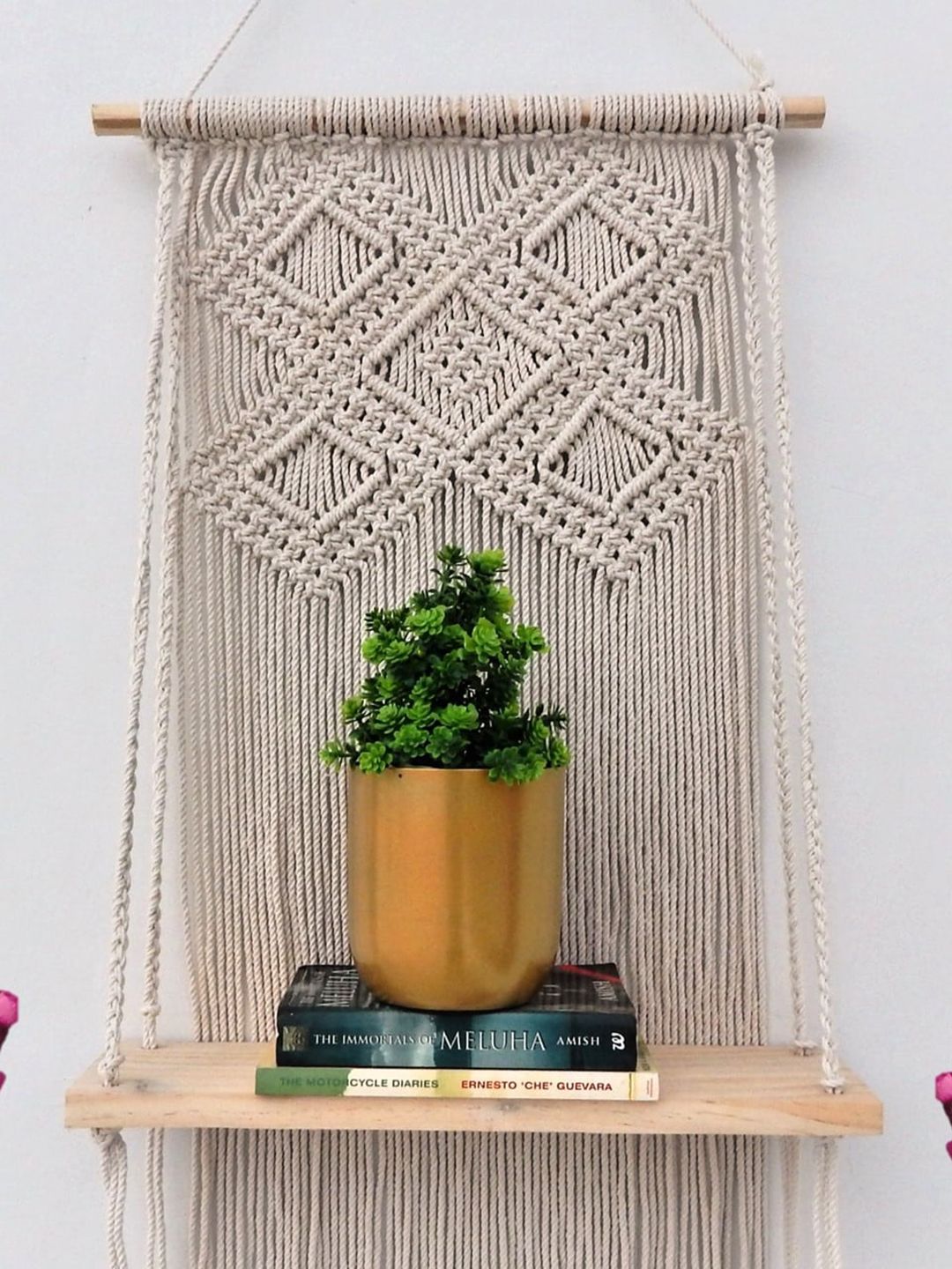 ecofynd Off White Wall Hanging Wooden Macrame Shelf-picture-22