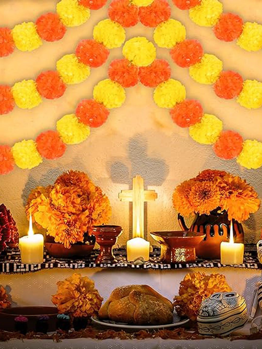 BS AMOR Yellow & Orange 4-Pieces Marigold Flowers Garlands-picture-41