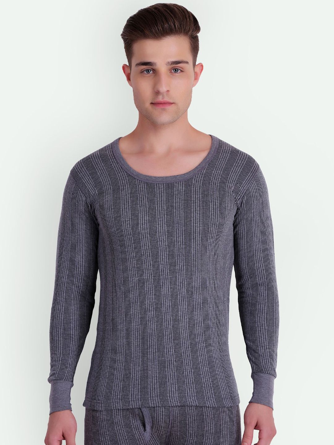 T.T. Elite Striped Round Neck Ribbed Polyfill Technology Thermal Set-picture-30
