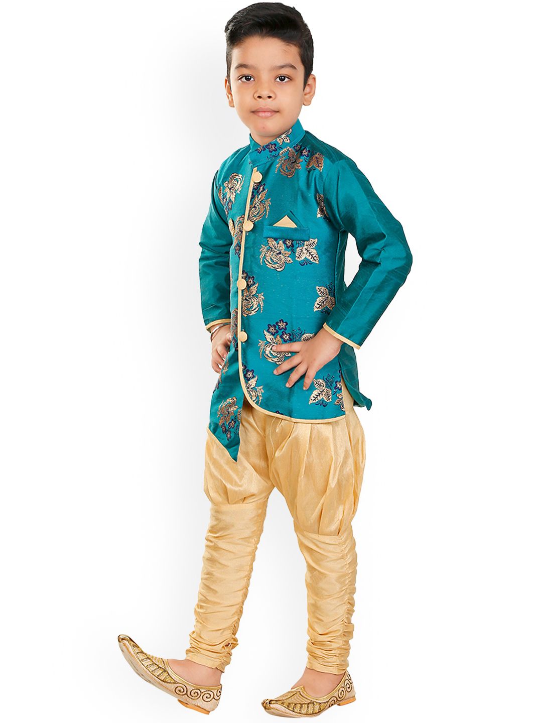 BAESD Boys Floral Woven Design Mandarin Collar Sherwani With Jodhpuri Pants-picture-28