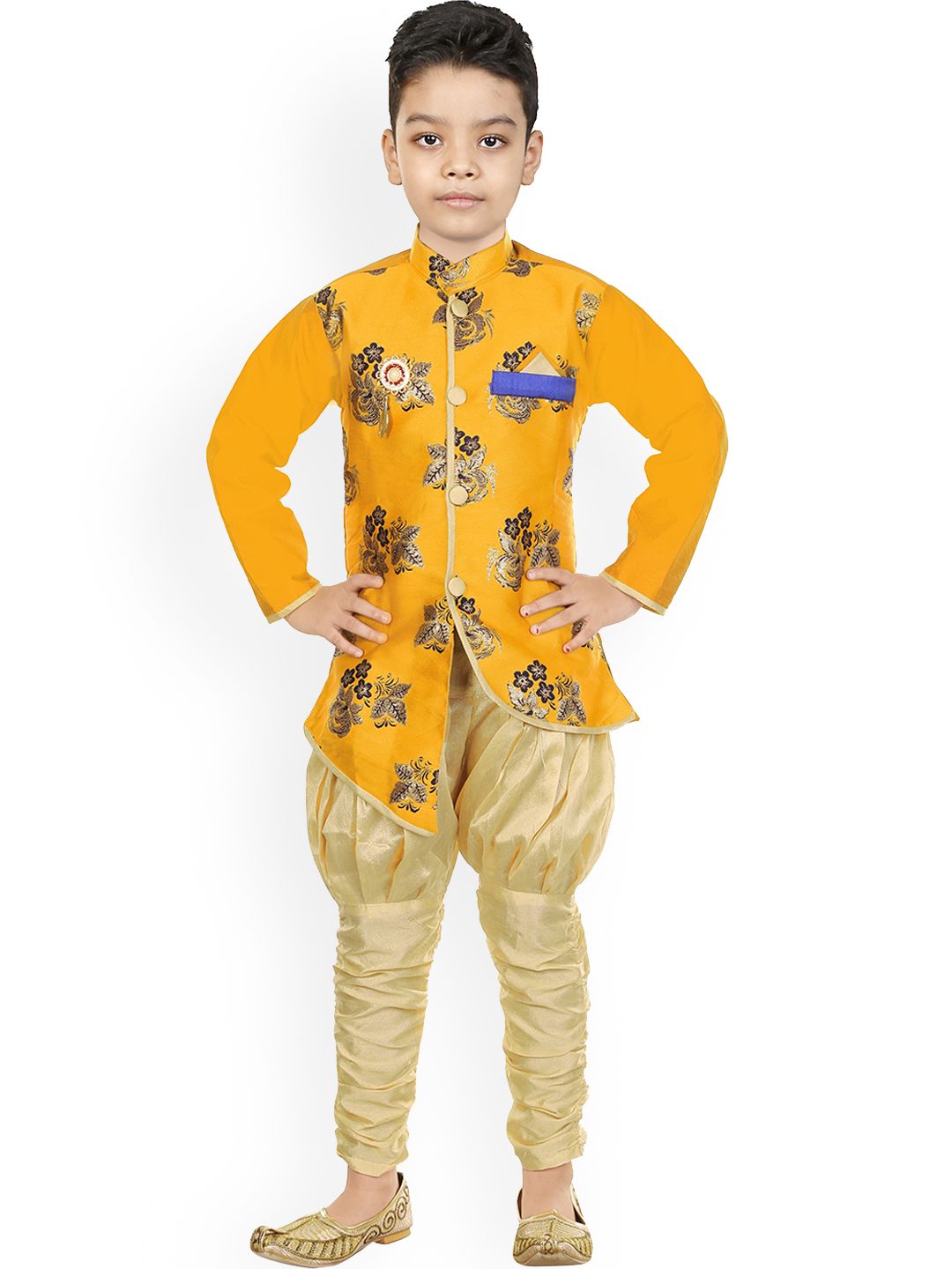 BAESD Boys Floral Embroidered Mandarin Collar Sherwani With Jodhpuri Pants-picture-41