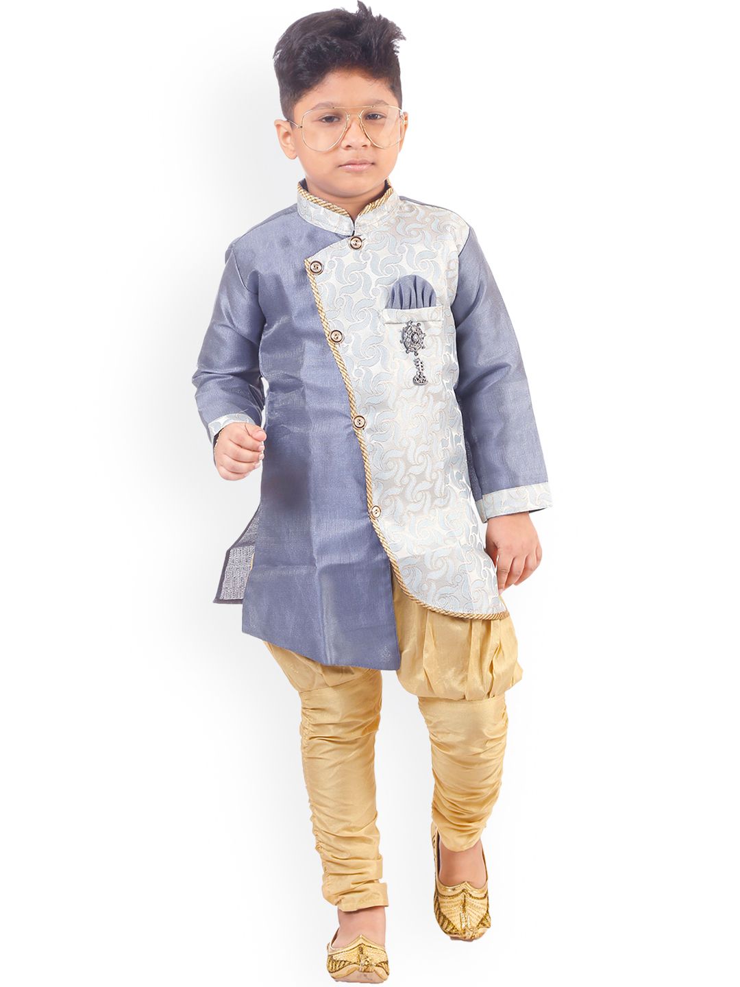 BAESD Boys Floral Woven Design Angrakha Sherwani With Jodhpuri Pants-picture-28