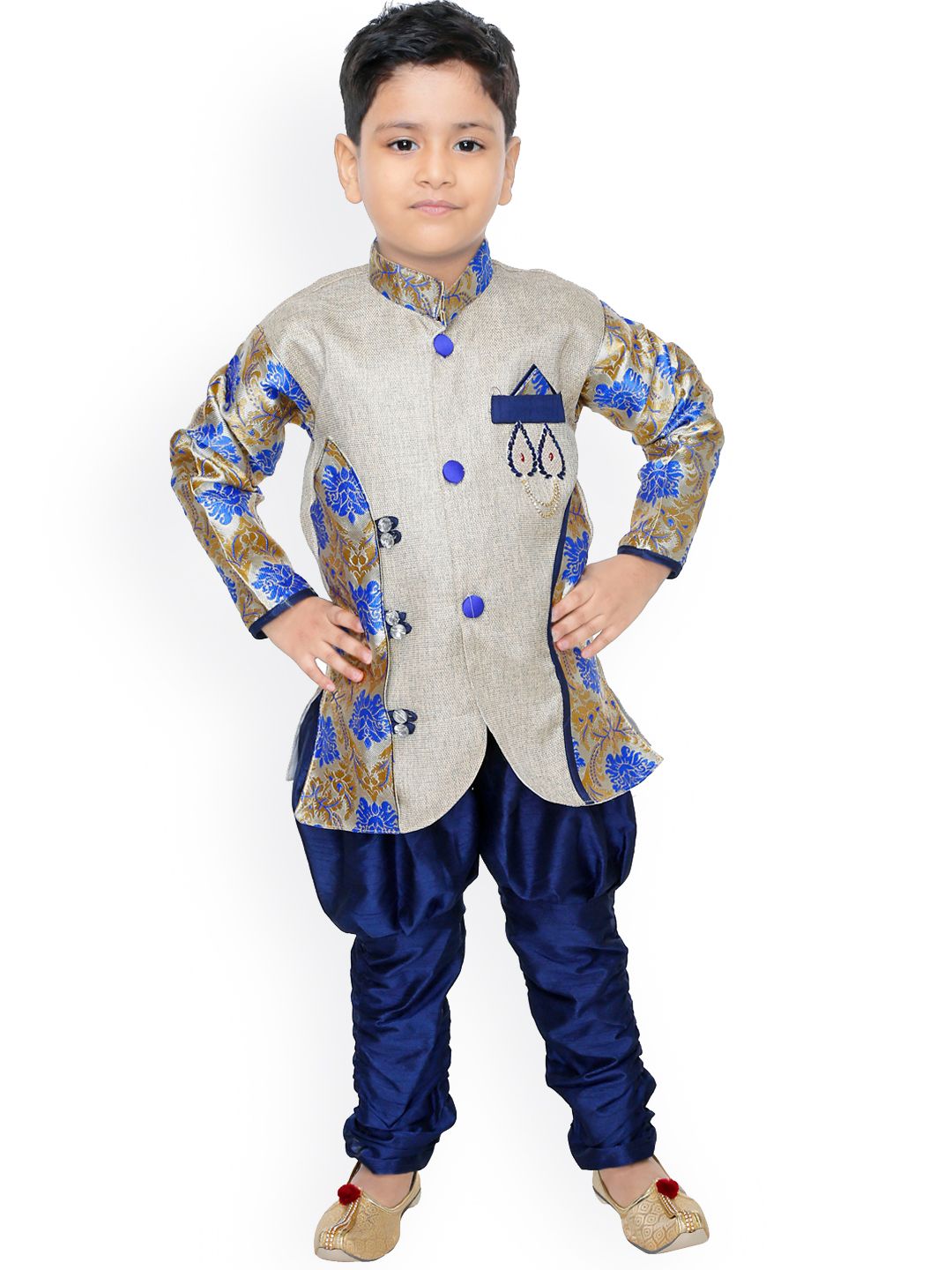 BAESD Boys Floral Woven Design Mandarin Collar Sherwani-picture-57