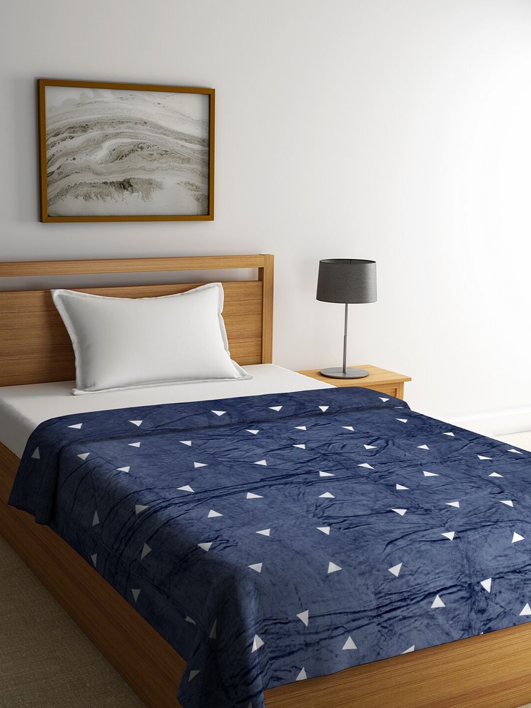 Cortina Navy Blue & White Geometric Microfiber AC Room 250 GSM Single Bed Blanket-image-25