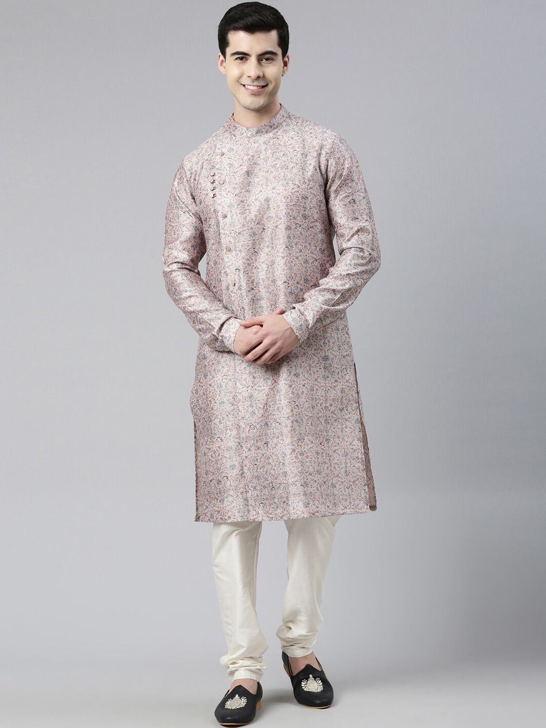 TheEthnic.Co Floral Printed Mandarin Collar Angrakha Kurta-picture-13