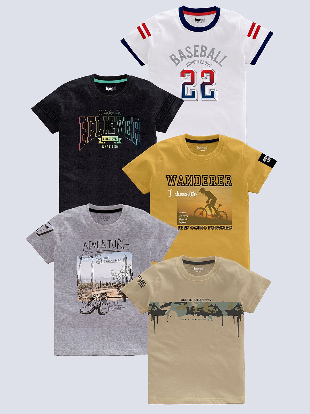 BAESD Boys Pack Of 5 Typography Printed Cotton T-shirt-picture-56