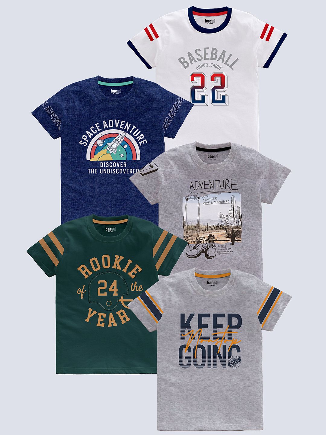 BAESD Boys Pack Of 5 Typography Printed Cotton T-shirt-picture-19