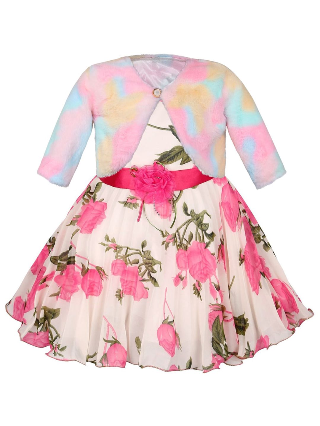 Wish Karo Girls Floral Printed Corsage Fit & Flare Dress With Jacket-picture-25