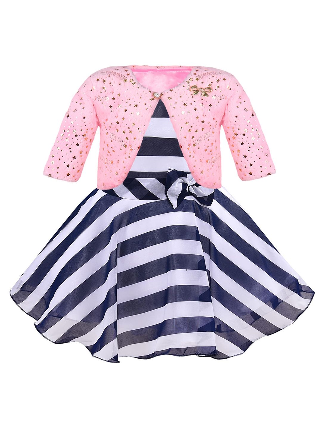 Wish Karo Blue Striped Georgette Fit & Flare Dress-picture-28