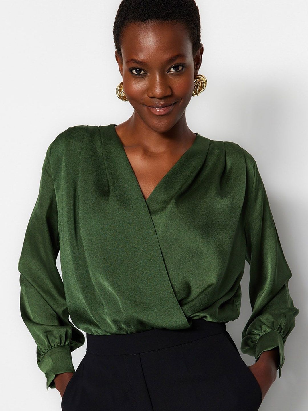Trendyol V-Neck Long Sleeves Wrap Bodysuit