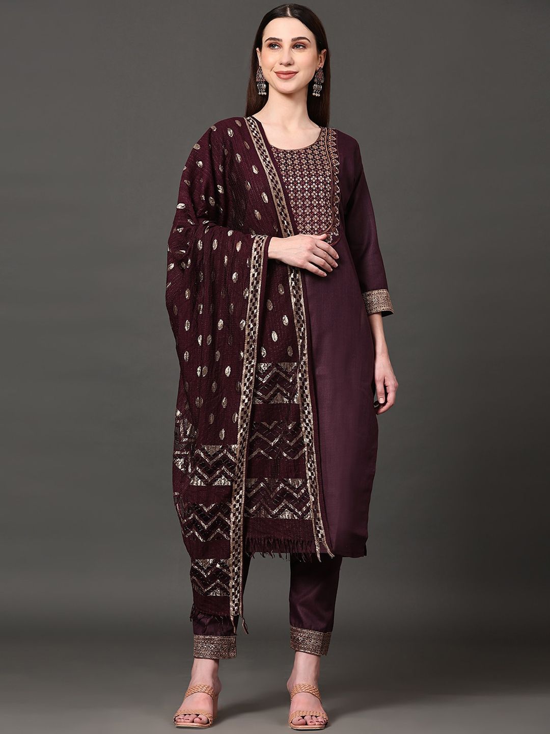 Women Ethnic Motifs Yoke Design A-Line Kurta with Trousers & Dupatta