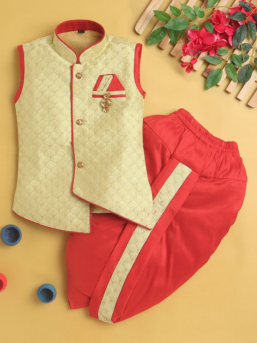 BAESD Boys Ethnic Motifs Embroidered Regular Kurta with Dhoti Pants-image-2