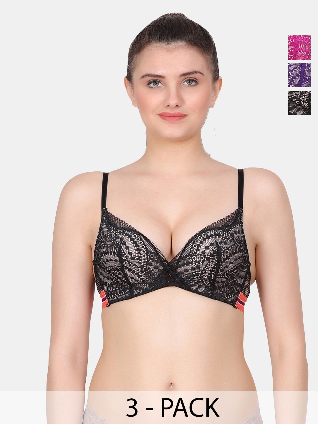 Amour Secret Black & Fuchsia Bra Full Coverage Lightly Padded