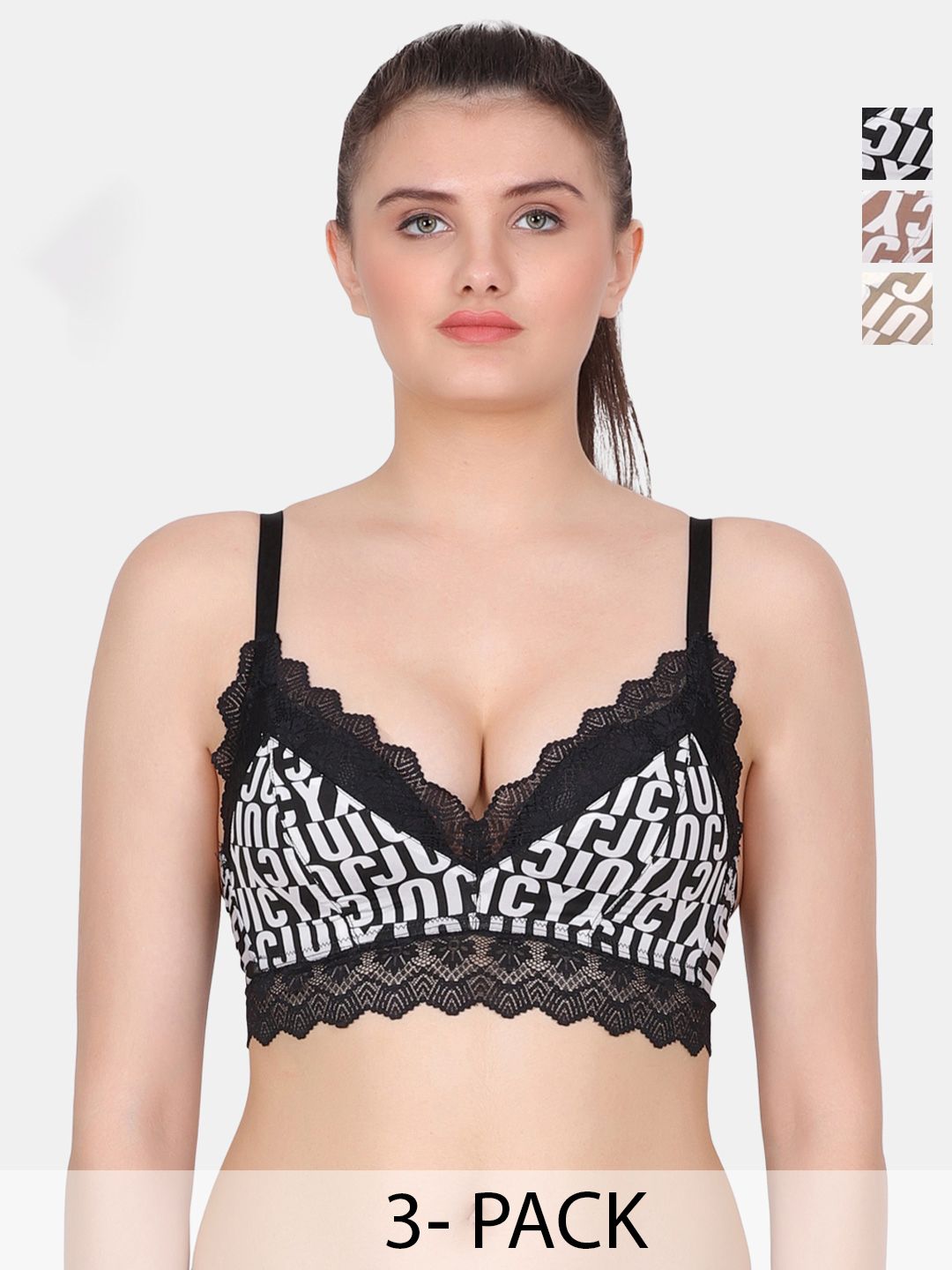 Amour Secret Black & Brown Typography Bra Full Coverage Lightly Padded-picture-28