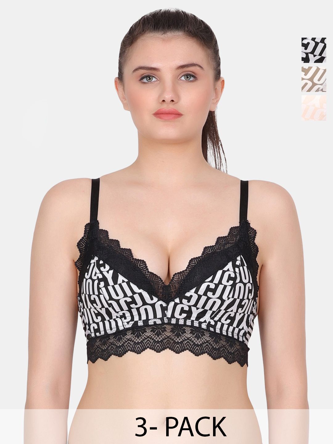 Amour Secret Brown & White Typography Bra Full Coverage Lightly Padded-picture-29