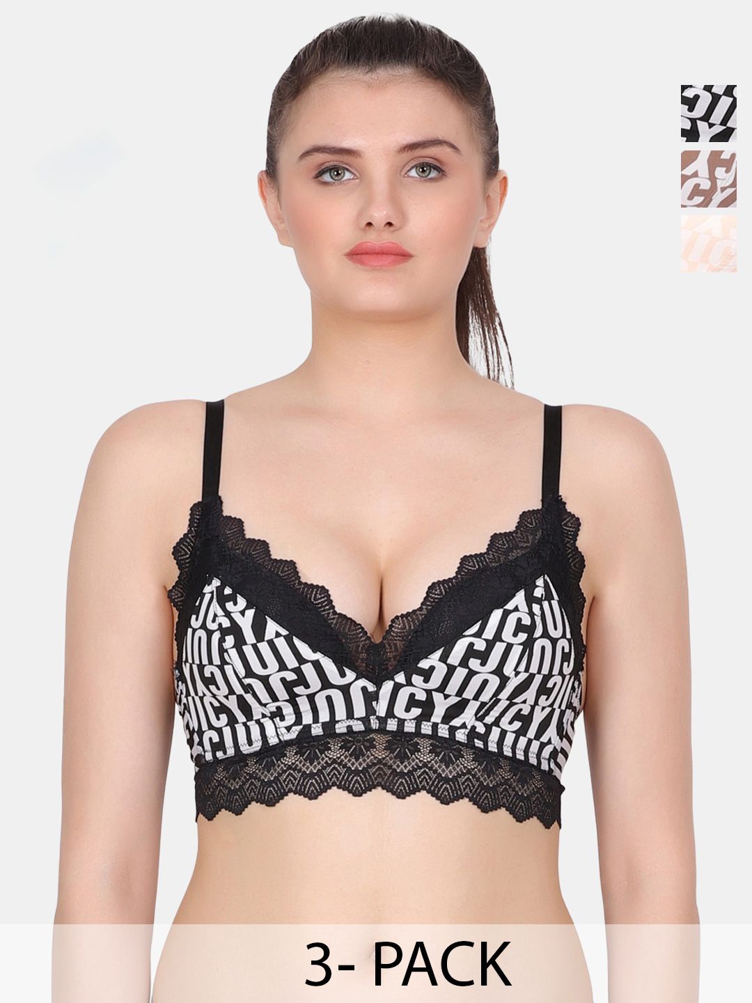 Amour Secret Black & Cream-Coloured Typography Bra Full Coverage Lightly Padded-image-47