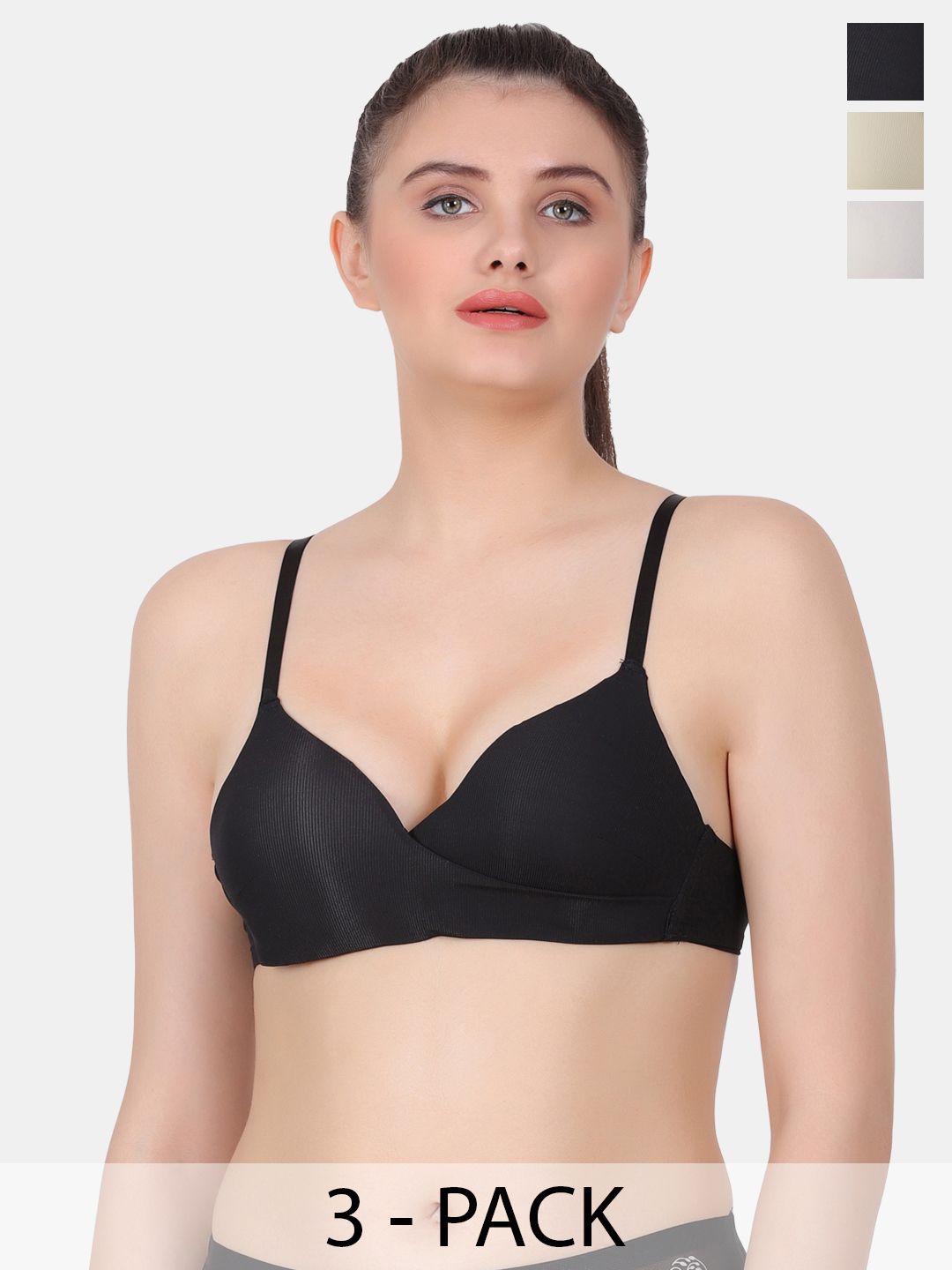Amour Secret Black & Beige Bra Full Coverage Lightly Padded-picture-37