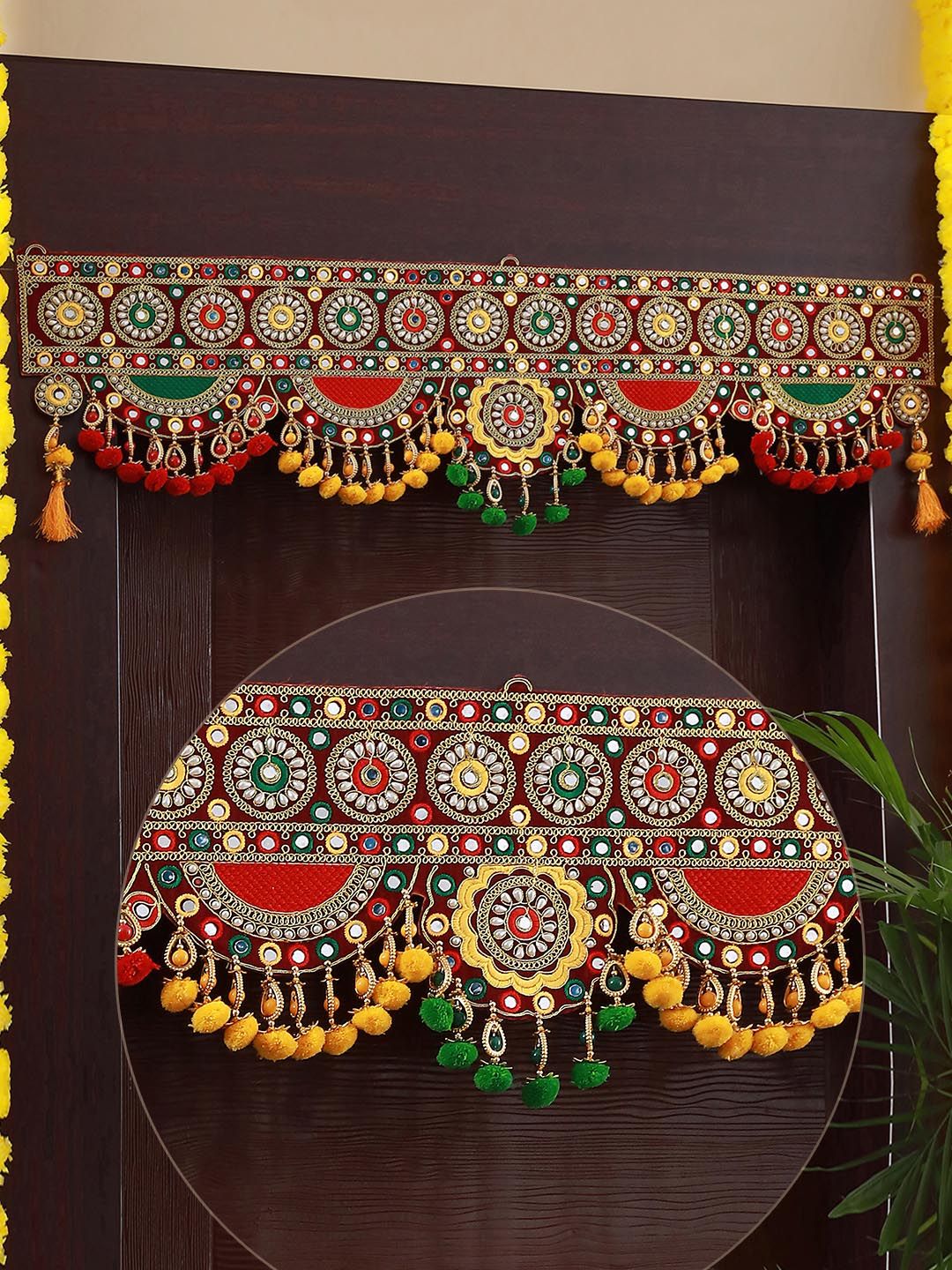 TIED RIBBONS Red & Yellow Traditional Wall Door Hanging Bandhanwar Toran