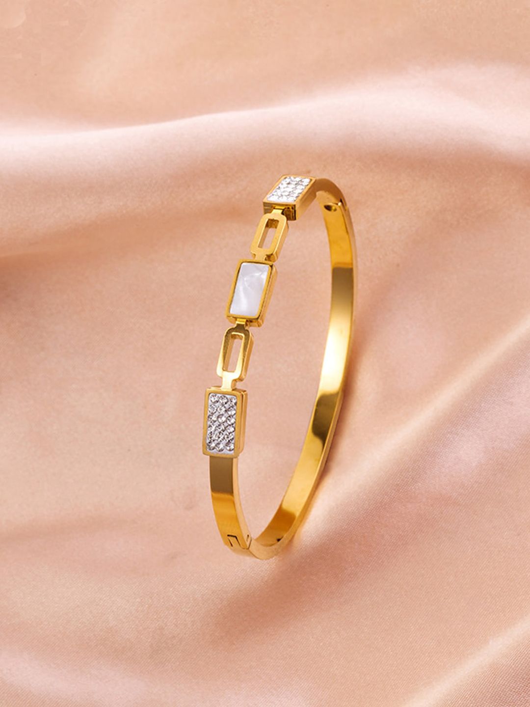 Designs & You Gold-Plated Mother of Pearl Bangle-Style Bracelet-picture-12