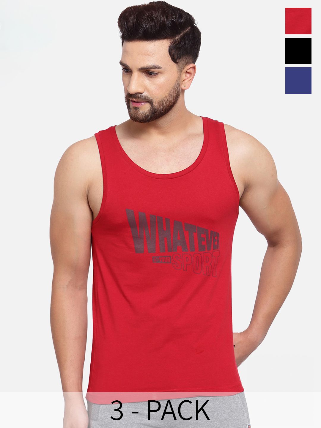 SPORTO Pack Of 3 Pure Cotton Rich Sleeveless Innerwear Vests SP-VE-706-ODR-BLK-NY-3P-XL-picture-39